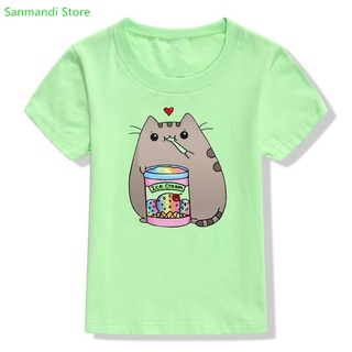 เสื้อยืด พิมพ์ลายกราฟฟิค Nutella Pusheen Cat ตลก สีชมพู สีเขียว แฟชั่นฤดูร้อน สําหรับเด็กผู้ชาย ผู้หญิง