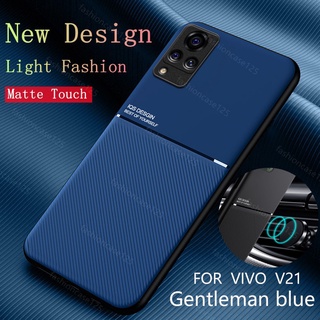 เคสโทรศัพท์กันกระแทกซิลิโคนVivo V21 5G 4G V 21 Case Leather Texture Car Magnetic Holder Phone Covers Matte Phone Case Fashion Hard Soft Anti Shock Shockproof Casing TPU New Leather Magnetic Cover