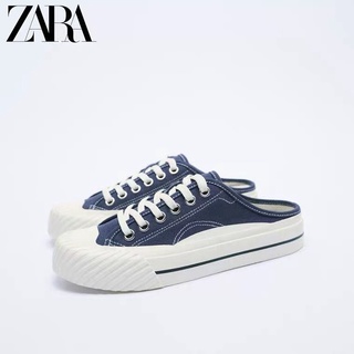 Zara รองเท้าผ้าใบลําลอง ส้นแบน มีเชือกผูก แฟชั่นฤดูร้อน สําหรับสตรี 2022