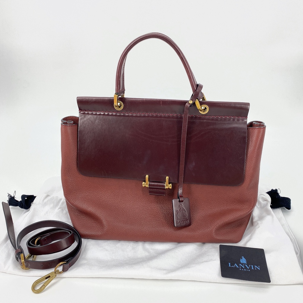 Lanvin vintage handbag กระเป๋าหนังสีแดง มีสายยาว ของแท้ 100%