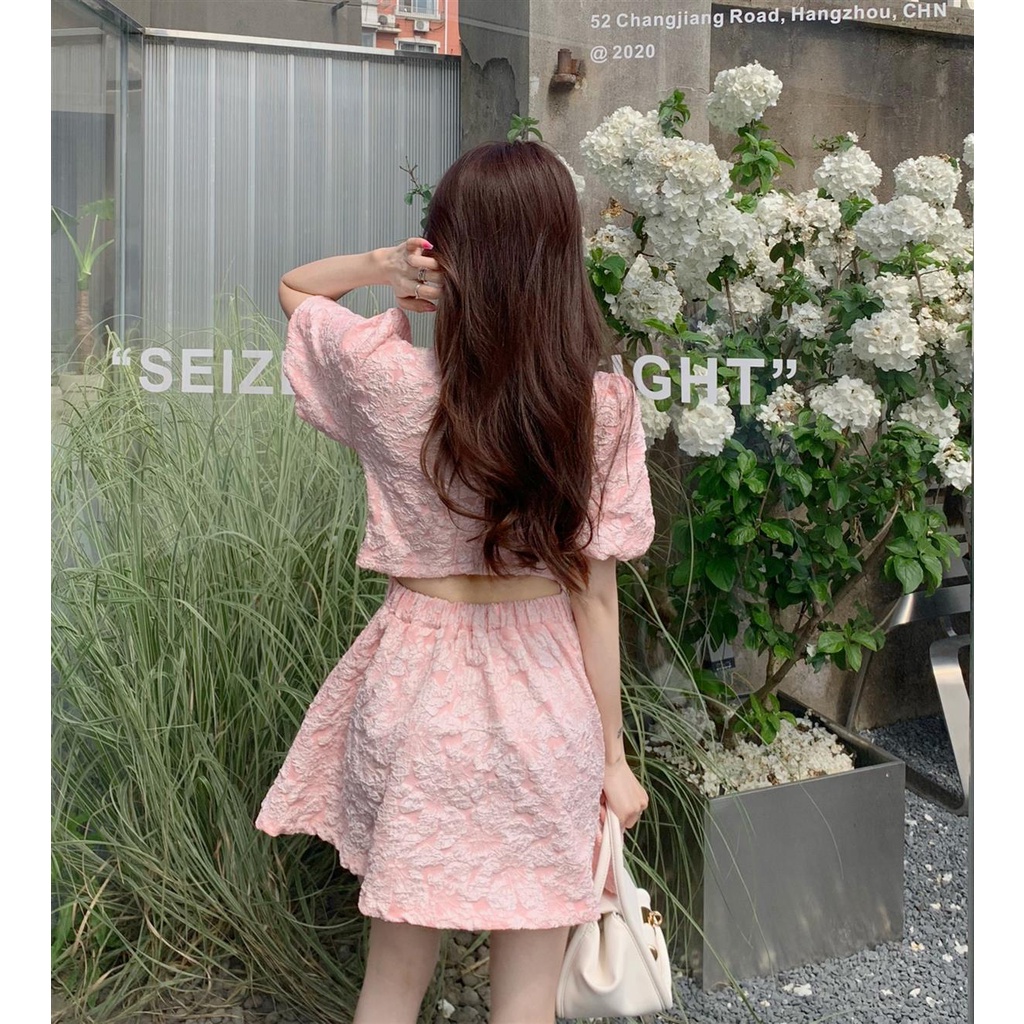 ชุดเดรส คอวี แขนพัฟ เอวสูง กระดุมแถวเดียว เดรส เปิดหลัง ลายนูน 3D สไตล์ฝรั่งเศส หรูหรา สําหรับผู้หญิง - รูปที่ 5