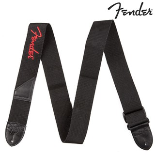 Fender® Strap Black Poly (Red) สายสะพายกีตาร์ไฟฟ้า / สายสะพายกีตาร์โปร่ง 2 นิ้ว มีตราโลโก้ Fender ของแท้ 100%