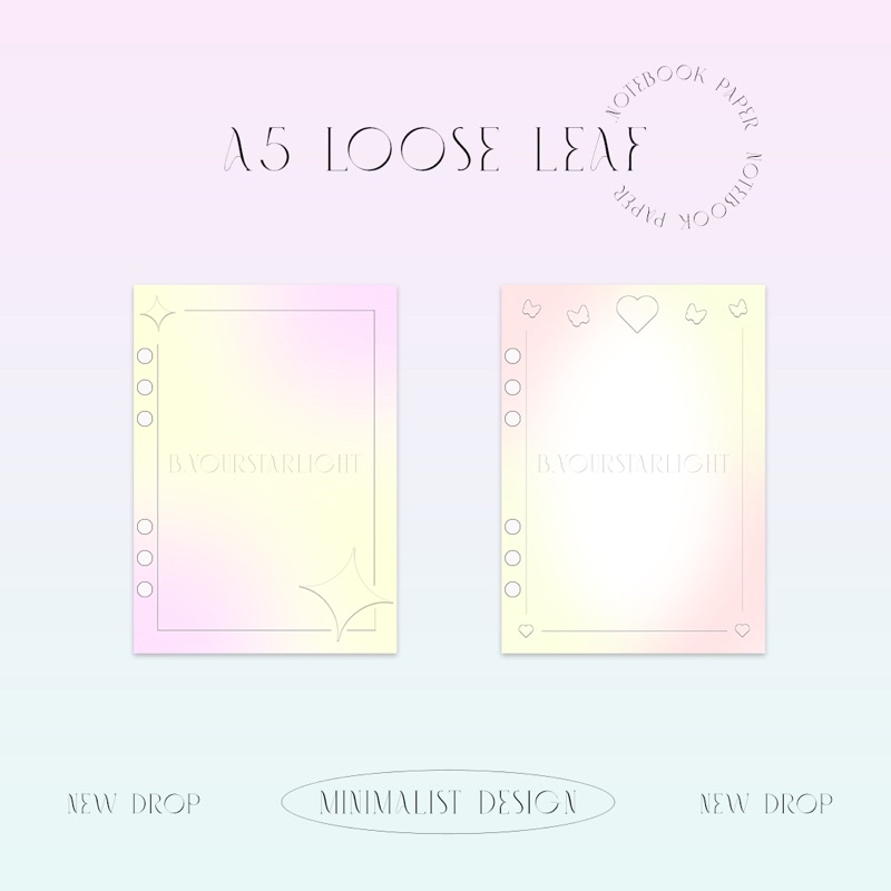 [ b.youourstarlight ] A5 Loose Leaf Notebook Paper/ Refill Paper 6 หลุม - 2 ลายใน 1 แพ็ค