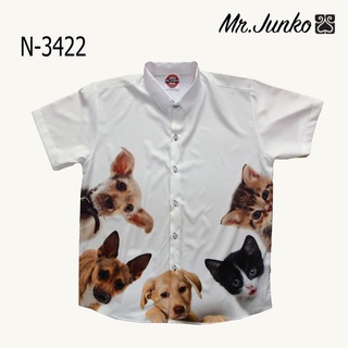 เสื้อเชิ้ตผู้ชาย Mr-Junko ลายหมาและแมว N-3422 ผ้าซาติน นิ่มใส่สบายไม่ร้อน ราคาคุ้มค่าที่สุด