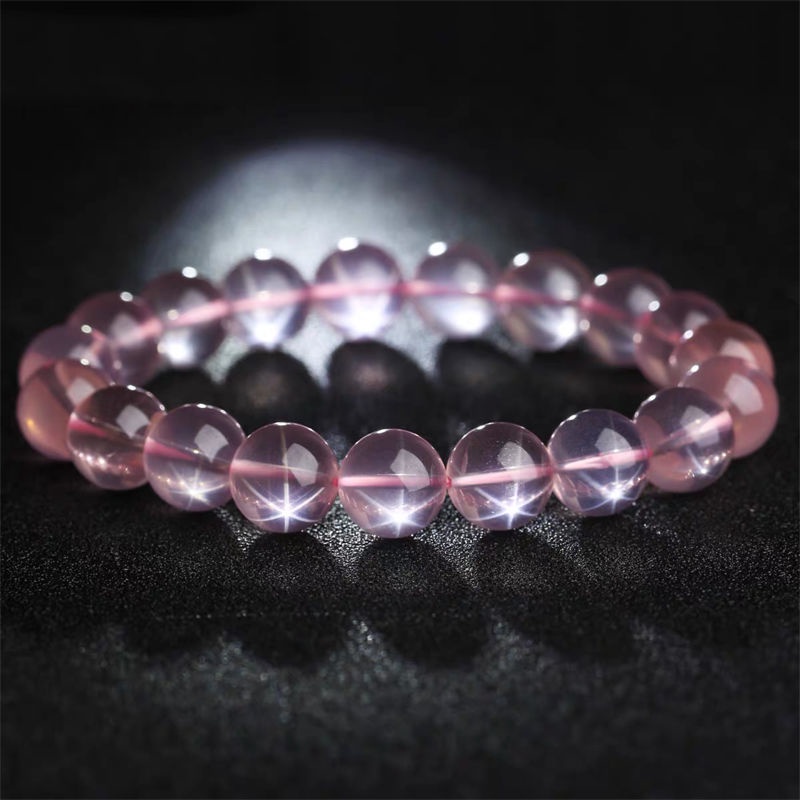 Rose Quartz สตาร์ สร้อยข้อมือหินธรรมชาติ สีชมพูอ่อน โรสควอตซ์สตาร์ หินมงคล ด้านความรัก หินนำโชค