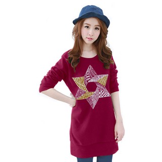 เสื้อยืดแขนยาว / แซกสั้น ผ้านุ่ม กระเป๋าข้าง ลาย Star (สีชมพู)