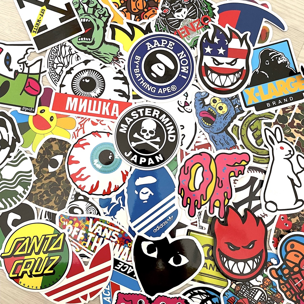 50pcs Streetwear Vans MMJ bape kenzo evisu santa cruz ไวนิล Decal กระเป๋าเดินทางแล็ปท็อปสเก็ตบอร์ดแล