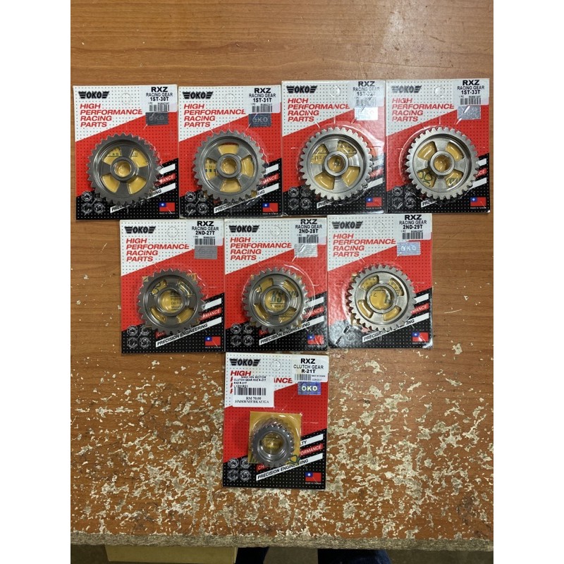 [ OKO ] RXZ RACING GEAR 1ST 30T 31T 32T 33T 2ND 27T 28T 29T PINION GEAR 3RD 19T 4TH 22T CLUTCH GEAR