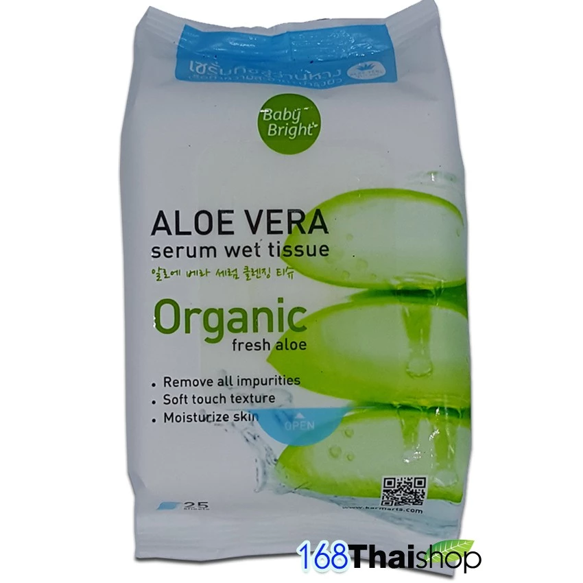 karmart Aloe Vera Serum Wet wipesTissue 25Sheets Baby Bright.ทิชชู่ทำความสะอาดหน้า ( 1 ห่อ )