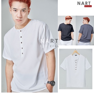 เสื้อแขนสั้น N-14 คอกุ้น สีพื้น กระดุมครึ่งบน M-XXL