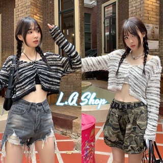 L.A shop พร้อมส่ง  เสื้อไหมพรมแขนยาว กระดุม2เม็กดีเทลลายทาง "Y2601" -C