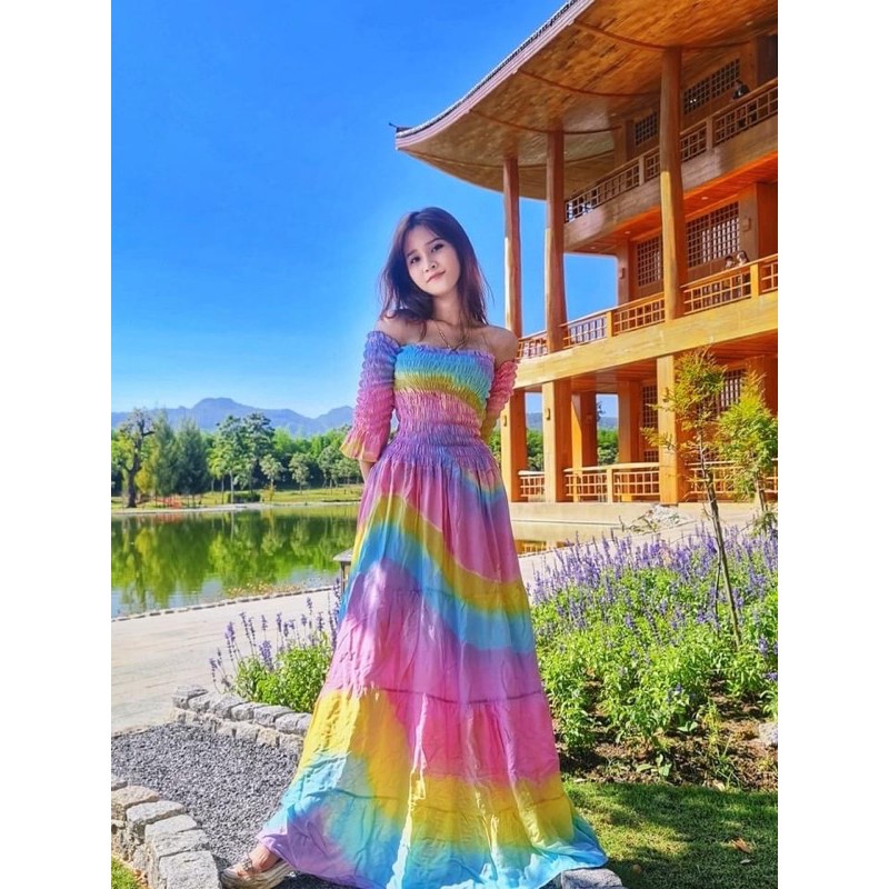 เดรสมัดย้อมทรงหรูระบายชายกระโปรง