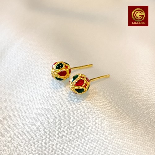 GGOLD ต่างหูทอง96.5%แท้ 1.0 กรัม ลายประคำดอกไม้เล็ก-ลงยา [G-00417] (ฟรีแป้นต่างหูพลาสติก)