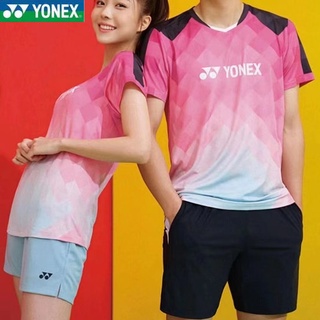 Yonex ใหม่ เสื้อผ้าแบดมินตัน ผู้ชายและผู้หญิง แขนสั้น คอวี แห้งเร็ว เสื้อผ้าปิงปอง เทนนิส อากาศ วอลเลย์บอล ชุดทีม