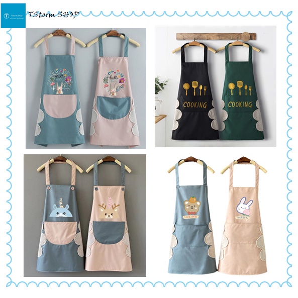 พร้อมส่ง ผ้ากันเปื้อนกันน้ำมัน  ผ้าหนา ผ้าฝ้าย สไตล์เกาหลี แฟชั่น