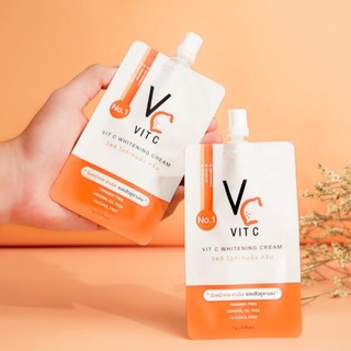 ขายของแท้เท่านั้น❗ ครีมซอง วิตซี Vc Vit C Whitening Cream🧡ขาวสว่างกระจ่างใสแบบ x3 วิตซีน้องฉัตร 7ML มีทั้งแบบซองและกล่อง