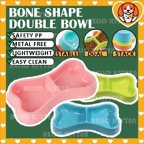 HK กระดูกรูปร่าง Candy Dual สัตว์เลี้ยงชามคู่สัตว์เลี้ยง Feeder ชามแมว Feeder สัตว์เลี้ยง Bekas Maka