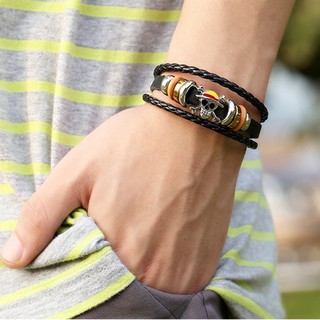 Multilayer Braided กำไลข้อมือ Leather Pirate กำไลข้อมือ