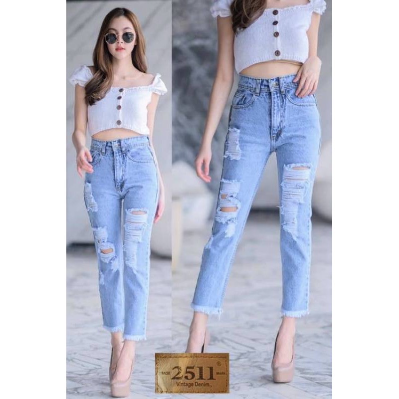 สินค้าเข้าใหม่ 2511 Vintage Jeans by GREATกางเกงยีนส์ กางเกงยีนส์ ผญ Boyfriend Jeans ทรงบอยสลิม สีซี