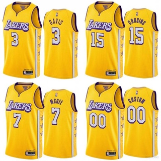 เสื้อกีฬาบาสเก็ตบอลแขนกุด ลายทีม NBA Jersey LA Lakers Davis Mggee Cousins สีเหลือง สไตล์คลาสสิก