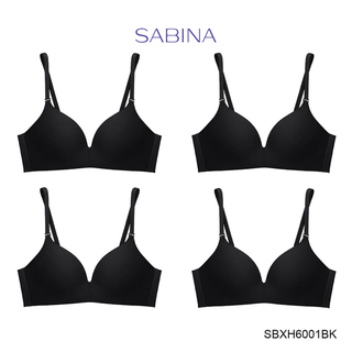 Sabina ซาบีน่า เสื้อชั้นใน (Set 4 ชิ้น) INVISIBLE WIRE (ไร้โครง) SEAMLESS FIT รุ่น Soft Doomm รหัส SBXH6001BK สีดำ