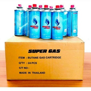 แก๊สกระป๋อง SuperGas (ยกลัง 24กระป๋อง) ความจุ250ml เตาแก๊ส เตาปิ้งย่าง เตาแก๊สพกพา อุปกรณ์แคมป์ปิ้ง