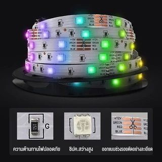 【รับประกัน10ปี】ไฟเเต่งห้อง ไฟ LED แบบเส้น RGB การซิงโครไนซ์เพลง การไล่ระดับสีที่มีสีสัน ขนาด 5ม.