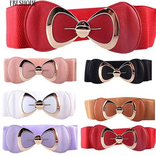 Bowknot Buckle Metallic Faux Leather เข็มขัดคาดเอวยางยืดเอว