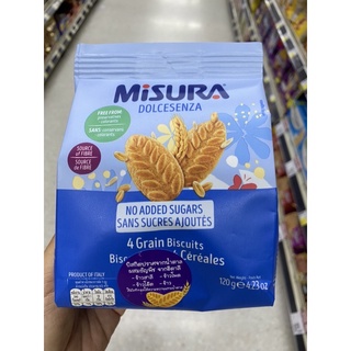 บิสกิต ปราศจากน้ำตาล ผสม ธัญพืช จากอิตาลี 120 G. Misura Dolcesenza No Added Sugars 4 Grain Biscuits 120 G.