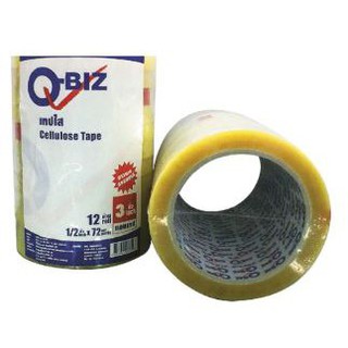 Q-BIZ CELLULOSE TAPE คิวบิซ เทปใส เซลลูโลส ขนาด 1/2นิ้ว ยาว 72หลา ยกแพ็ค 12ม้วน เทปปิดกล่อง เทปปิดลัง กล่องพัสดุ