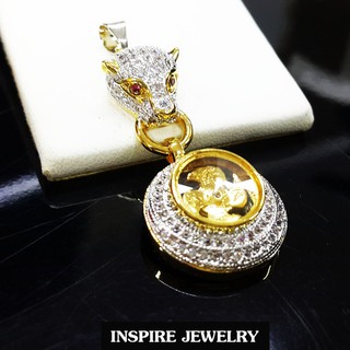 INSPIRE JEWELRY จี้กังหันล้อมเพชรสวิส รูปหัวเสือตาแดงทับทิมชาตั้มงานดีไซด์ ปราณีต สวยงาม กังหันหมุนดี  งานจิวเวลลี่