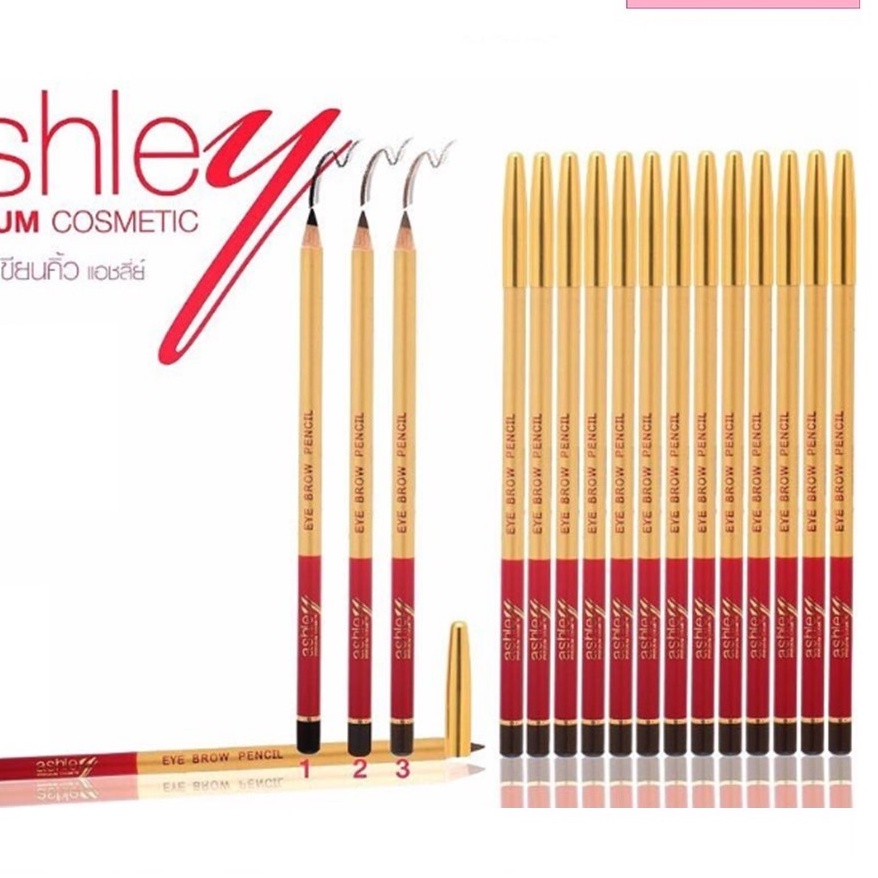 (ยกแพ็ค/12แท่ง) Ashley Eyebrow Pencil 0.75g แอชลี่ย์ อายโบรว์ เพ็นซิล ดินสอเขียนคิ้ว ปอกทอง AP005