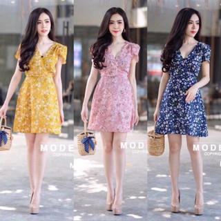 Korea petal floral dress🌼 Mini Dress มินิเดรส เดรสสั้น เดรสผ้าลายดอกไม้สุดฮิต