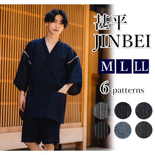 Jinbei M L Ll ชุดคอสเพลย์ เลานจ์จ์แวร์ ลายทาง สไตล์ญี่ปุ่น สําหรับผู้ชาย 6 ลาย