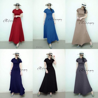 Maxi Dress แม็กซี่เดรสยาว เนื้อผ้าคอตตอนทั้งตัว สีพื้นกระโปรงทรงA แพทเทิร์นสวย AP8563