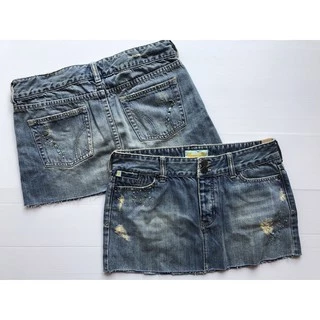 กระโปรงยีนส์ Hollister ของแท้ ยีนส์สั้นเอวต่ำ ปักหิน/ปักผ้า/ฟอกซีด
