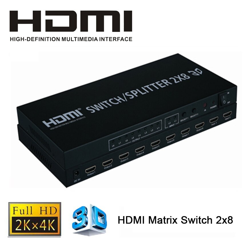 Best Quality HDMI 2 In 8 Out 4K*2K 3D 1080p HDMI Switch/ Splitter อุปกรณ์คอมพิวเตอร์ Computer equipment สายusb สายชาร์ด อุปกรณ์เชื่อมต่อ hdmi Hdmi connector อุปกรณ์อิเล็กทรอนิกส์ Electronic device