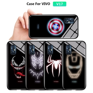 สำหรับ Vivo V17 V15 Pro V19 V19G S1 Pro Luminous Avengers Marvel Superhero Captain America Ironman กรณี เรืองแสงในที่มืด กระจกเทมเปอร์ฝาหลังเคส