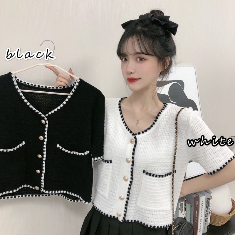 ส่งทันที Cici"พร้อมส่ง"(NO. 6534-1)เสื้อถักแขนยาว กระดุมทอง ใส่แล้วดูแพง สวยหรู