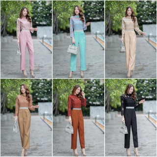 hbstation.shop เสื้อผ้าผู้หญิง จั๊มลูกไม้ยาว สีชมพู เขียว น้ำตาล ครีม ส้มอิฐ ดำ พร้อมส่ง