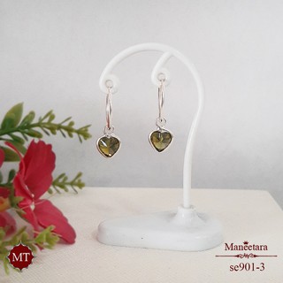 MT ต่างหูห่วงเงินแท้ ตุ้งติ้งหัวใจ CZ สีเขียว Solid 925 Sterling Silver Earrings (se901-3) MT Jewelry มณีธารา