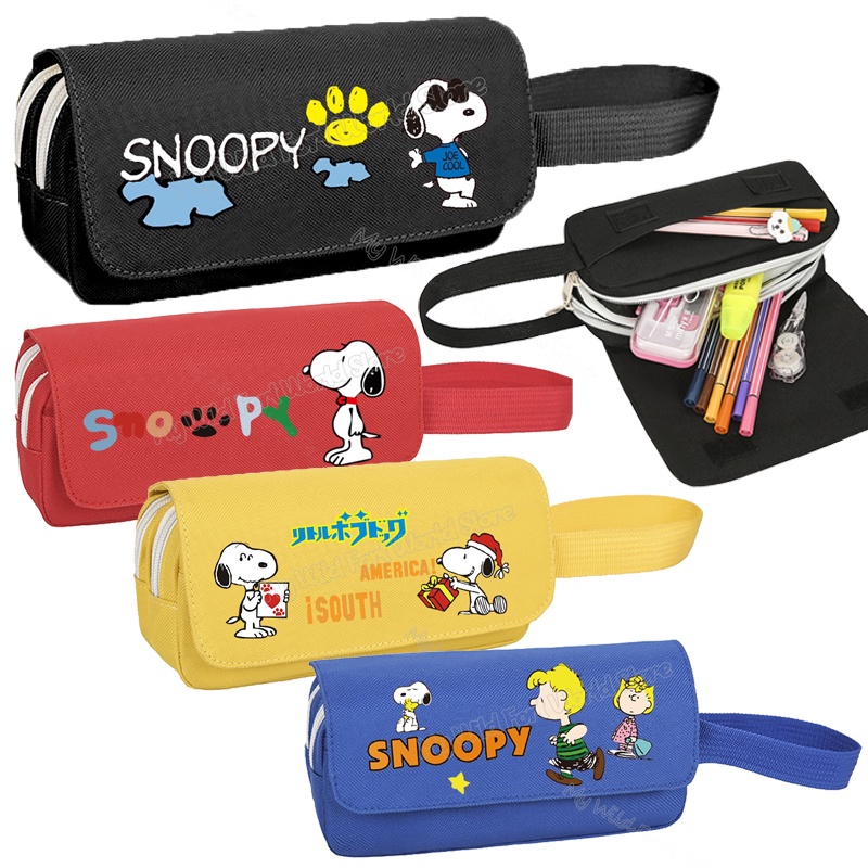 กระเป๋าดินสอ แต่งซิปสองชั้น ขนาดใหญ่ จุของได้เยอะ ลายการ์ตูน Snoopy แฟชั่นสําหรับเด็กนักเรียน
