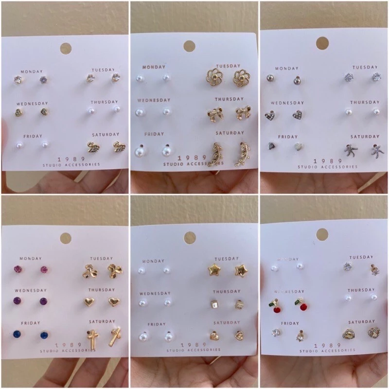 🎉 ต่างหูแฟชั่นเกาหลี เซ็ท 6 คู่ 🥰
