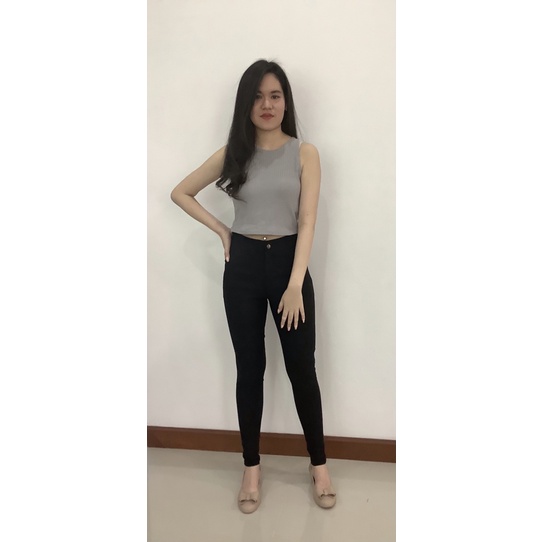 กางเกงสกินนี่ ผ้ายืด ผ้าเรียบ แบบซิปหน้า
