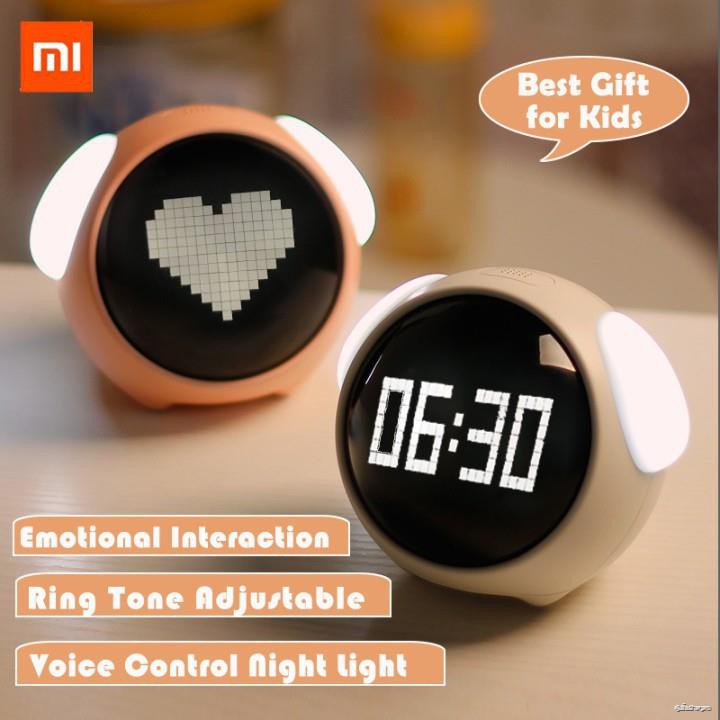Youpin Xiaomi Cute Expression Pixel Alarm Clock,ไฟ LED ควบคุมด้วยเสียงแบบดิจิตอลหลายฟังก์ชั่น,เครื่อ