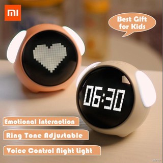 Youpin Xiaomi Cute Expression Pixel Alarm Clock,ไฟ LED ควบคุมด้วยเสียงแบบดิจิตอลหลายฟังก์ชั่น,เครื่องวัดอุณหภูมิข้างเตี