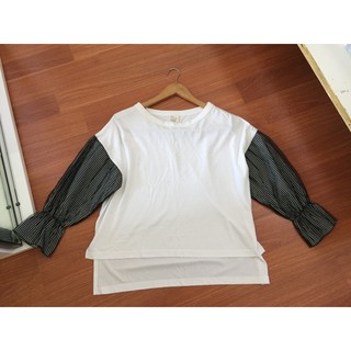เสื้อยืดลำลองทำงาน สไตล์วินเทจแต่งแขนฟรุ้งฟริ้ง ขนาด Free Size.งานเทียบมือ1.