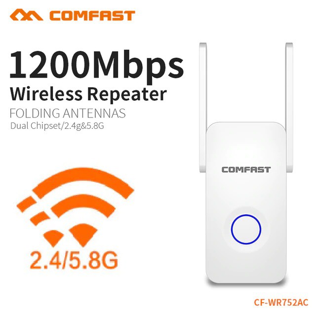 ตัวกระจายสัญญาณ WIFI COMFAST CF-752AC V2 2.4GHz / 5GHz WiFi Repeater 1200 Mbps White