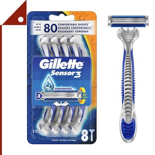 Gillette : GILSS3-8* มีดโกนหนวด Sensor3 Mens Disposable Razor, 8-pk