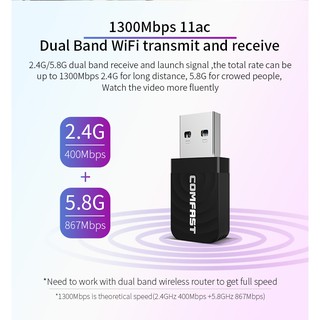 ราคาcomfastการ์ดเครือข่ายไร้สาย 2.4G / 5GHz 1300Mbps USB 3.0  Wireless WiFi Adapter CF-812AC
